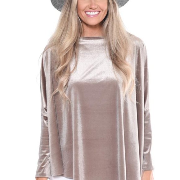 Asymmetrical Velour Pullover Top - Tan - Picture 3 of 3